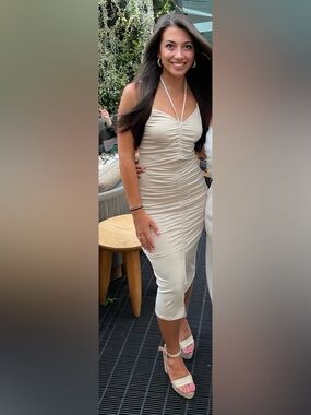 Forever 21 Cream Ruched Halter Midi Dress